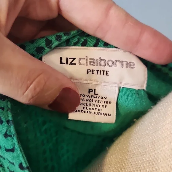 Liz Claiborne Petite Quarter Button Down Polka Dot High-low Hem Flowy Blouse Art - Picture 9 of 9